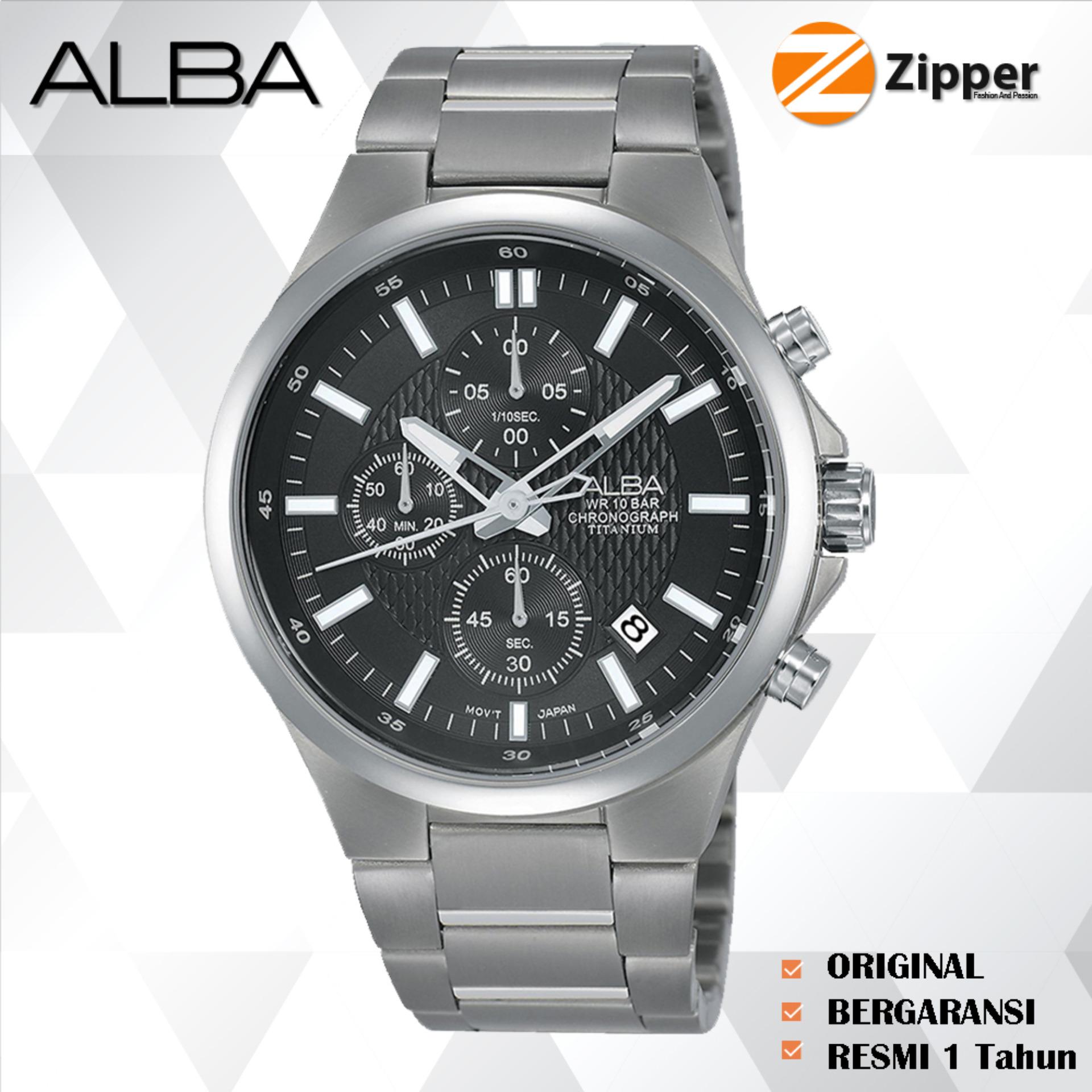 Alba Chronograph Jam Tangan Pria Tali Titanium Quartz Movement - Jam Tangan Original Alba AM35 Series