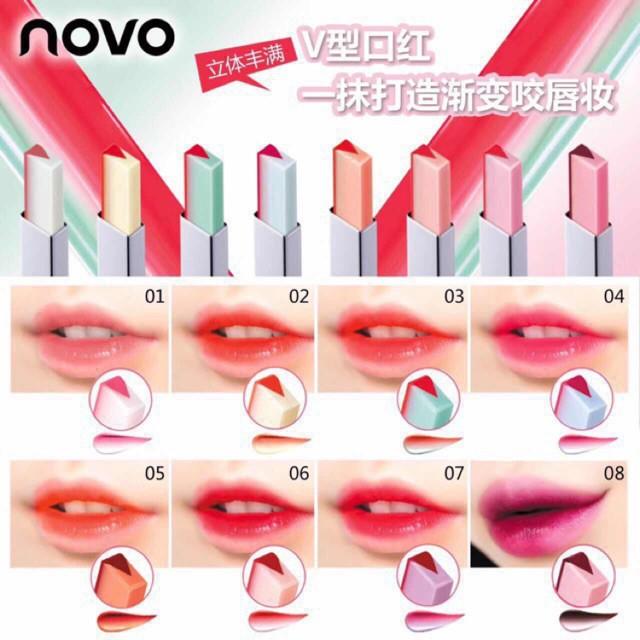NOVO V Shape Double Color Gradient Lipstick Waterproof Original #004 / lipstik novo / lipstik novo murah / warna lipstik novo yang bagus / cara pakai lipstik novo / novo double color lipstick / novo gradient lipstick / harga lipstik novo ombre