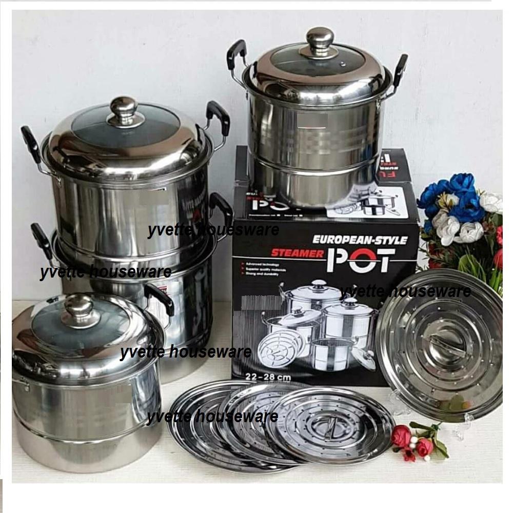 Panci Eropa Pot Tutup Kombinas Dengan Steamer- 1 Set 4 Panci