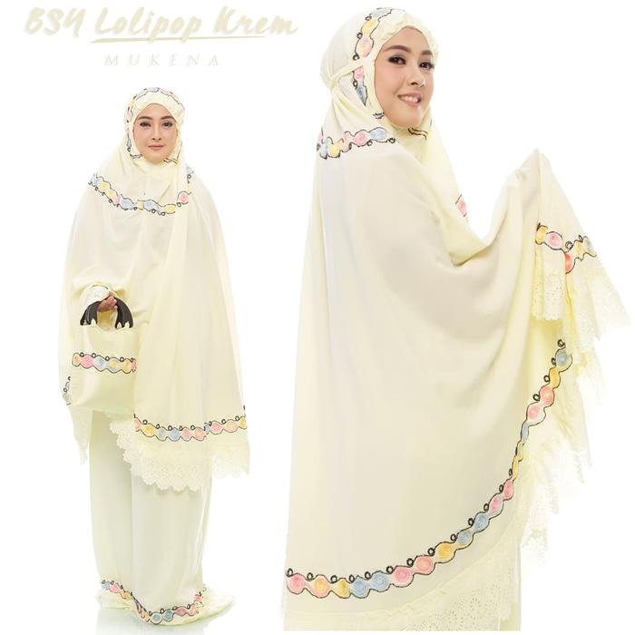 VASILY Mukena Dewasa BSY / Mukenah Murah Bukan Warna Putih dan Motif Bordir Terusan Katun Jepang / Rukuh Bahan Katun Bukan Parasut / Perlengkapan dan Alat Shalat Murah / Lolipop Cream - MVSD190