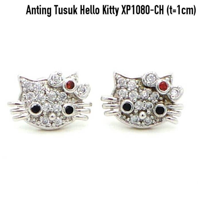 Anting Hello Kitty Perhiasan Lapis Emas Putih Aksesoris Wanita XP1080P