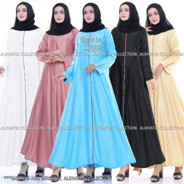 BAJU MAXI DRESS GAMIS ZIPPER WARNA. ABAYA UMBRELLA. BUSANA MUSLIMAH. DRESS WANITA. BAJU SYARI (putih L)