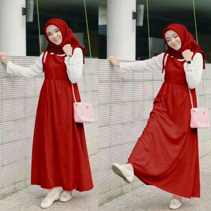 Baju Busana Muslim Gamis Maxi wanita /set Maxi hijab Wakanda Merah