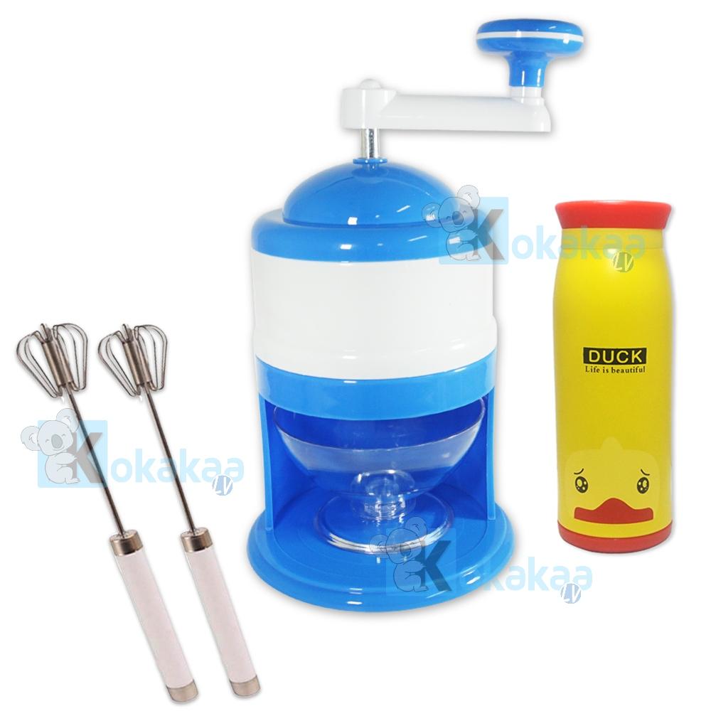Ecomax Paket Bundle Better Beater Alat Pengocok Press & Spin + Snow Ice Shaver Alat Serutan Es + Termos Karakter Animal Duck Stainless Steel