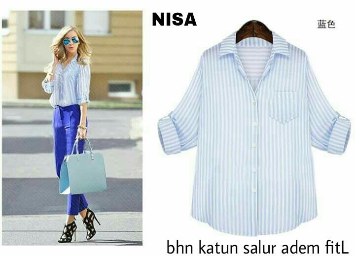 J&C Kemeja Nisa / Kemeja Katun Salur / Blouse Wanita / Kemeja Lengan Panjang/ Kemeja Kantor / Kemeja Casual /Blouse Katun Salur / Kemeja Wanita / Atasan Wanita / Kemeja Kasual