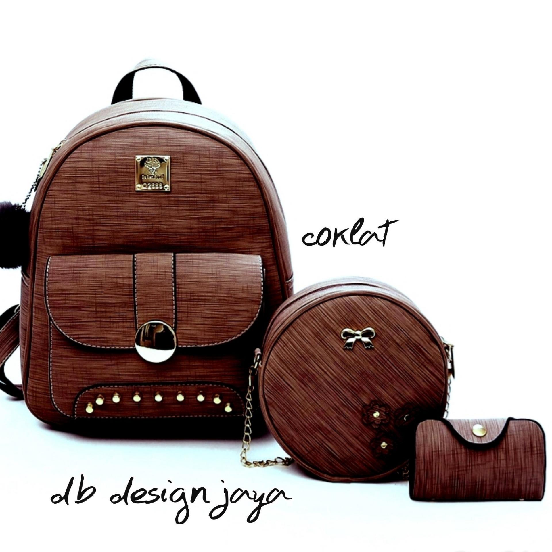 Tas wanita/Tas Anak Sekolah/Tas Ransel Wanita Murah /Tas Punggung Wanita/Tas Multifungsi Wanita/Backpack Fashion korean style cewek DRAGONFLY 3PCS BACKPACK PUTIH