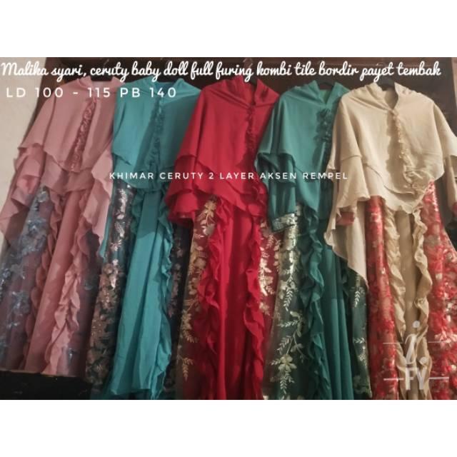 (TERBARU) Set Gamis Syari Baju Muslimah Pesta MEWAH ORI tile Bordir 3D payet Mutiara Busui Jumbo Khimar ceruty (maroon)
