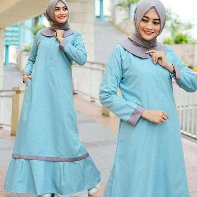 Terbaik Baju Atasan Muslim Murah /Gamis Murah Bella Dres Biru Muda | Baju Lebaran Muslim Wanita Anak