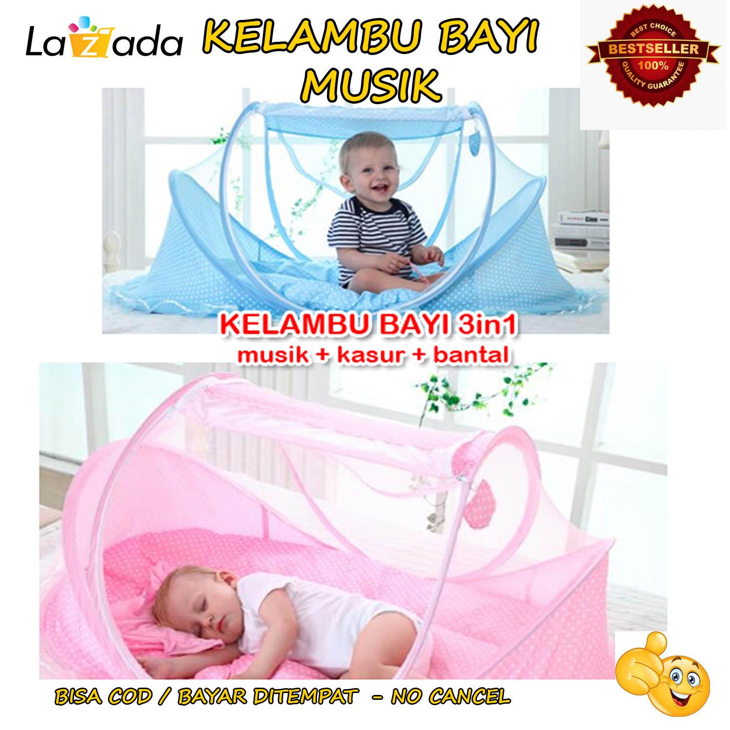 Kelambu Bayi Musik Series 3 In 1 Kasur Dan Bantal - Tempat Tidur bayi pink