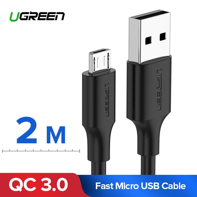 UGREEN Original Kabel 2Meter Micro USB Cable for Samsung, Xiaomi, Redmi, LG, VIVO, OPPO,Handphone hp Fast Charging Data Cord Black
