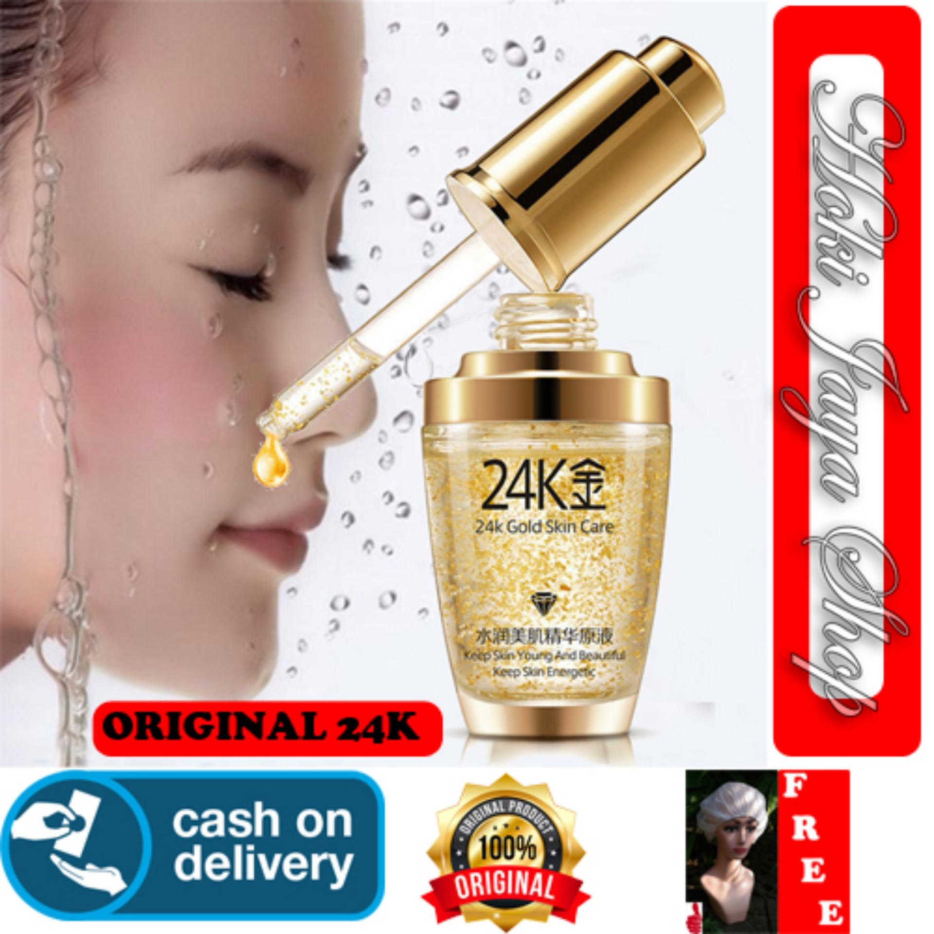 HOKI COD - Serum Wajah Emas 24K Bioaqua 24k Gold Bioaqua bb Cushion Skin Care Penghilang Kantung Mata dan Kerutan Wajah + Gratis Shower Cap Putih Premium
