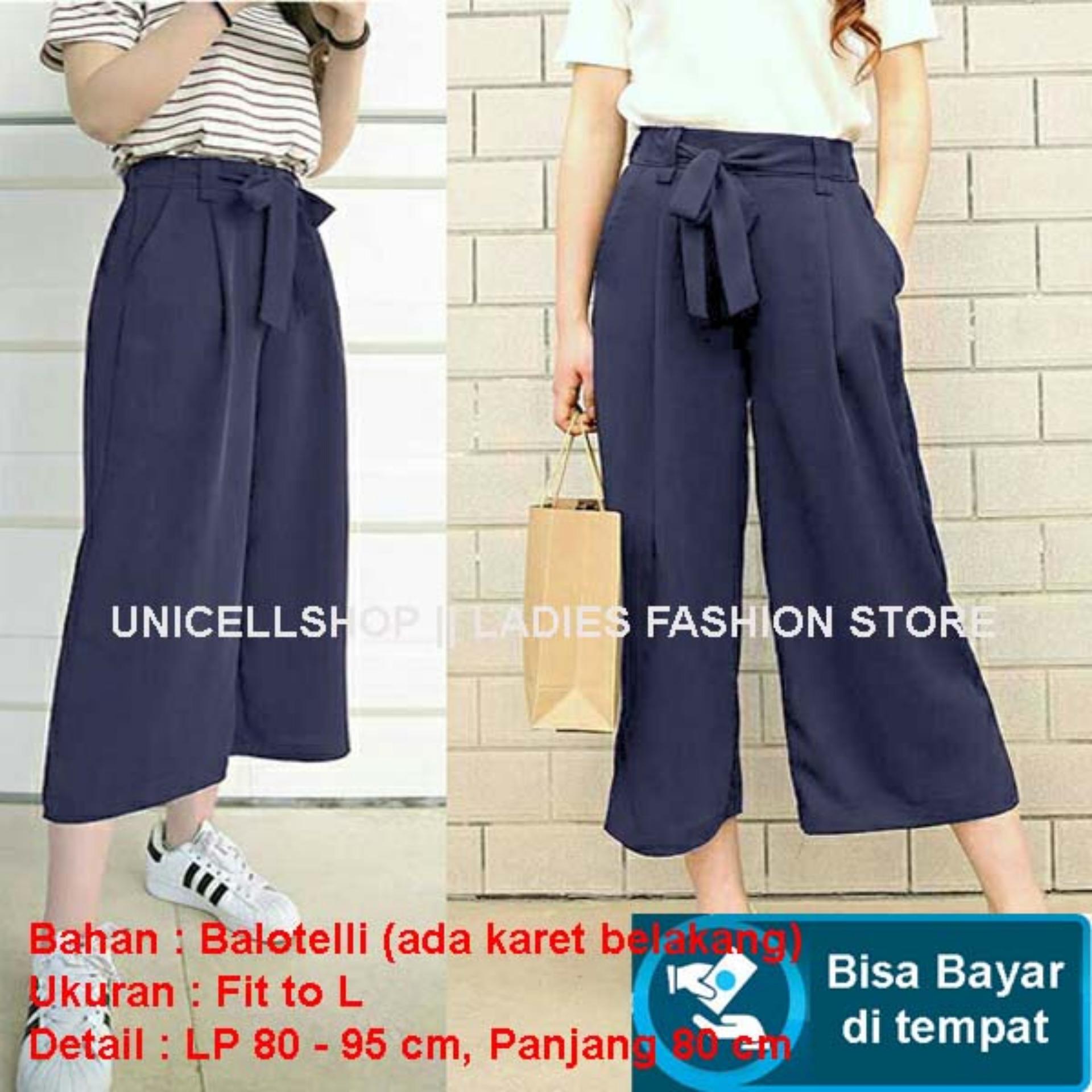 Baju Wanita Shop Celana Kulot Wanita Long Pant Cullote Scuba Fashion Polos Modis Model Terbaru S3 (lotku) - Navy Biru Dongker