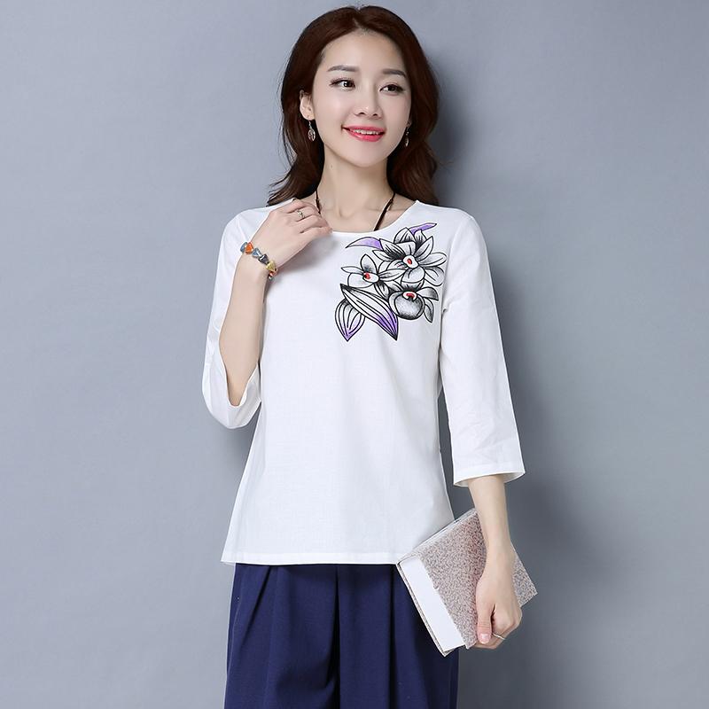 Kaos Sastra Kain Linen Atasan Sepatu Linen Pakaian Wanita (Putih Kain Sutera Murad)