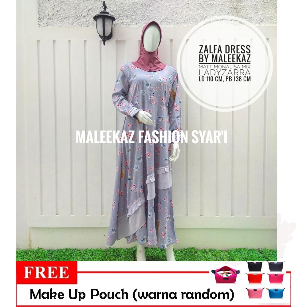 Promo..!!! Free Make Up Pouch - MaleekaZ Gamis Syari Wanita ZALFA DRESS/ Baju Gamis Murah/ Baju Muslim Dress Monalisa/ Gamis Wanita Promo/ Maxi Dress Lengan Panjang - Biru Keunguan