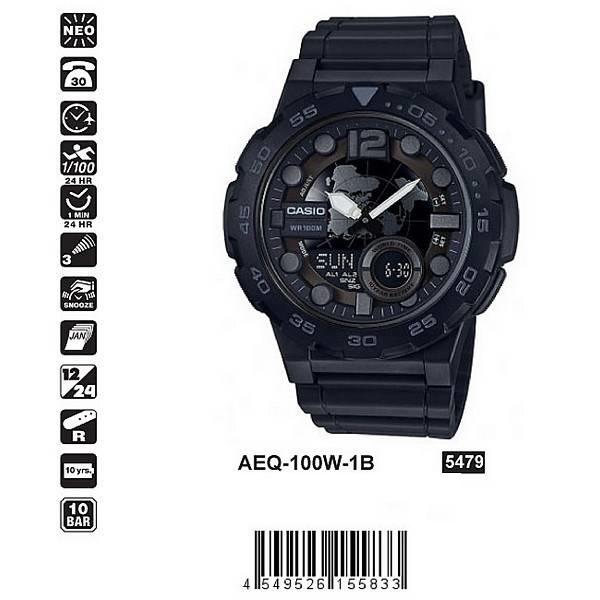 Casio Analog AEQ-100W-1B - Jam Tangan pria - Black - Strap Resin