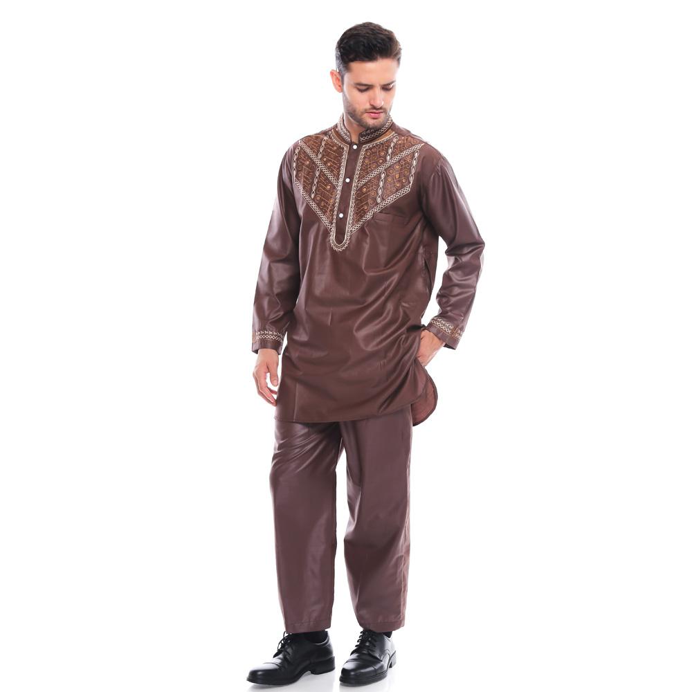 Gamis Pakistan Pria Setelan Bordir Plait - Coklat / Koko Pakistan - Gamis Pria (dengan celana)