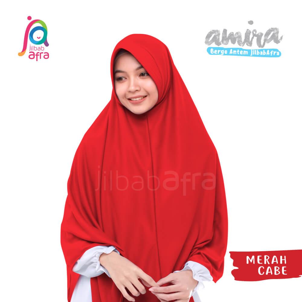 Jilbab Amira 20 Merah Cabe - Bergo Pet Antem - Jilbab Afra - Hijab Instan Bahan Kaos, Adem & Lembut