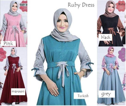 RUBY DRESS | BAJU MUSLIM GAMIS SYARI - GAUN DRESS FASHION GAMIS MURAH PEREMPUAN JUMBO POLOS | SEJUTA BARANG FASHION