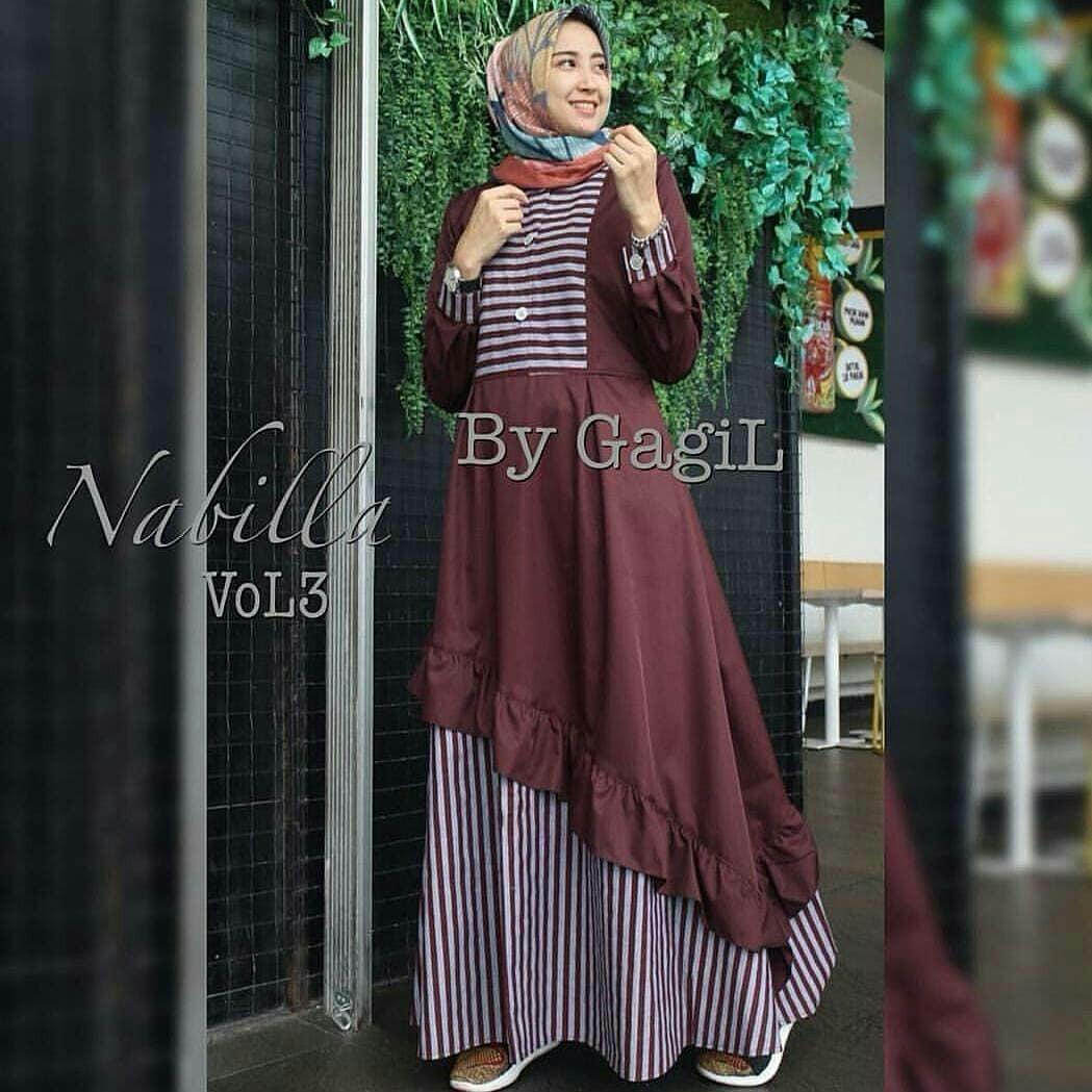 Baju Original Nabila Maxi Dress Muslim Modern Panjang Hijab Fashion Perempuan Casual Gamis Pakaian Wanita Terbaru Tahun 2018