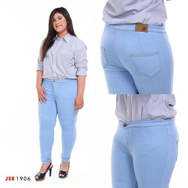 Celana panjang highwaist bigsize jeans wanita strecth