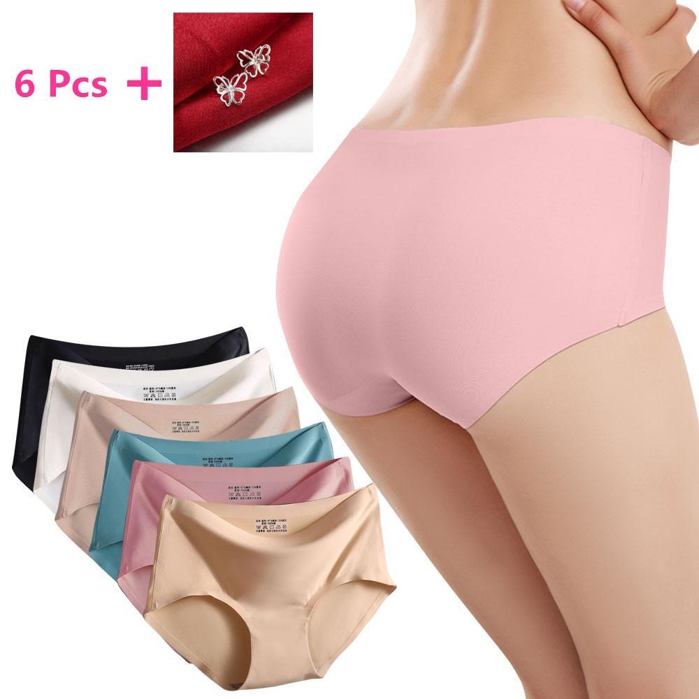 6 Pcs Spring and Summer Seamless One-piece Briefs Suits Ice-silk Female Underwear M-XL Size Waist Pants Panties Colorful - intl