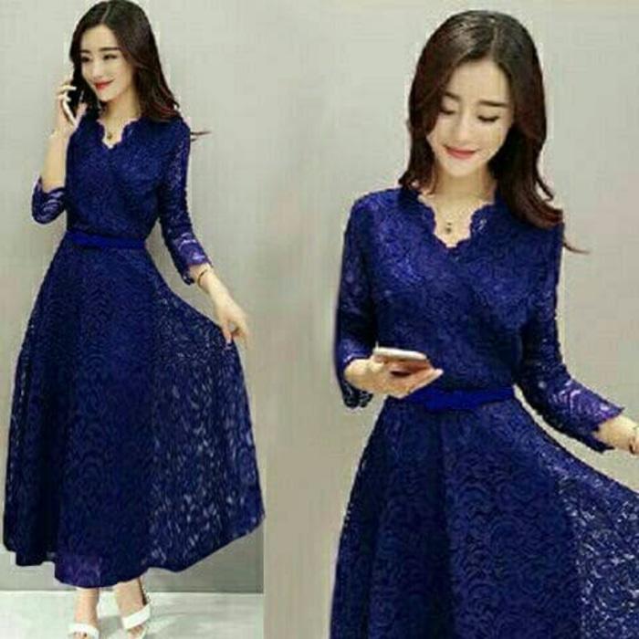 Sale baju tanah abang! long dress shaby maroon navy taji