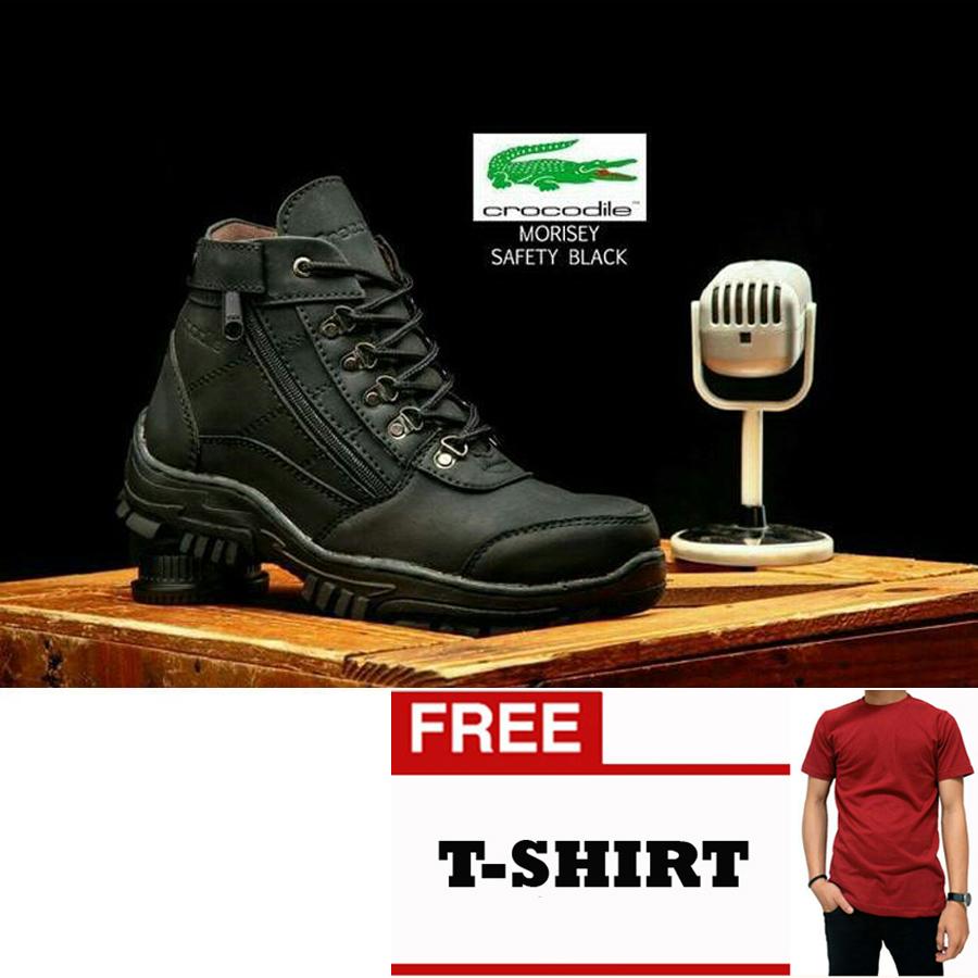 FREE KAOS Sepatu Boots Safety Gunung Hikking tracking Sepatu bengkel Crocodile murah 