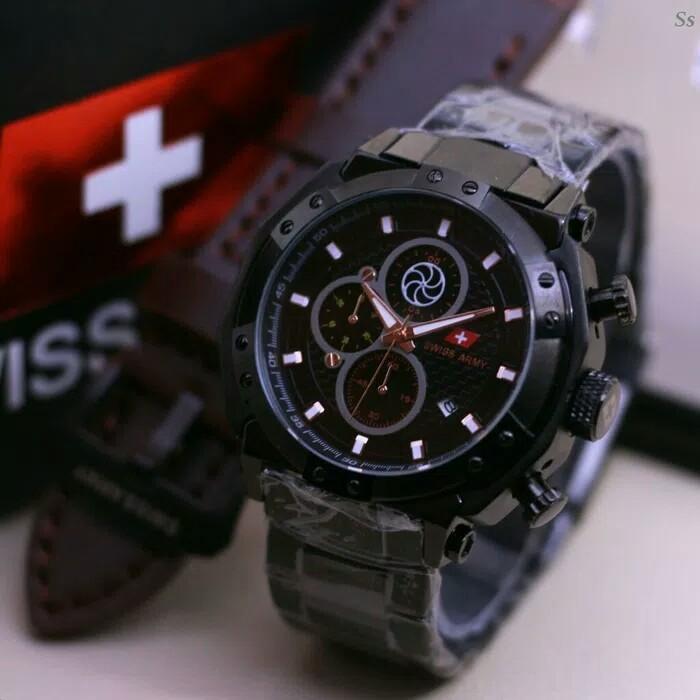 SWISS ARMY JAM TANGAN PRIA FITUR CHRONO/TANGGAL AKTIF BODY STAINLESS FREE (BOX EKSLUSIVE SWISS ARMY & TALI KULIT ORY) TALI RANTAI MODEL TERBARU