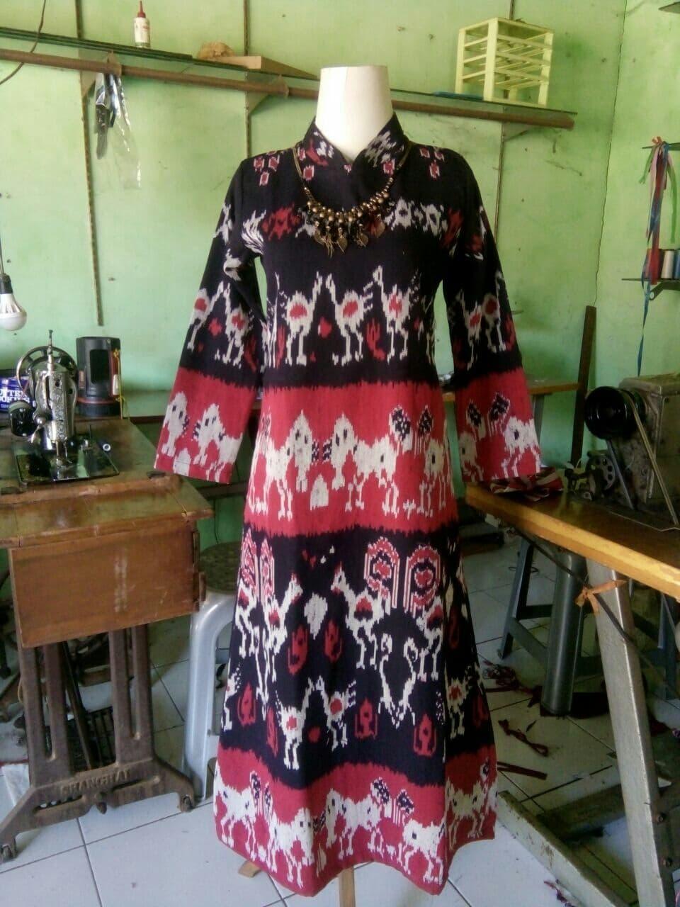 gamis muslim long dress maxi ethnic batik modern kain tenun jepara