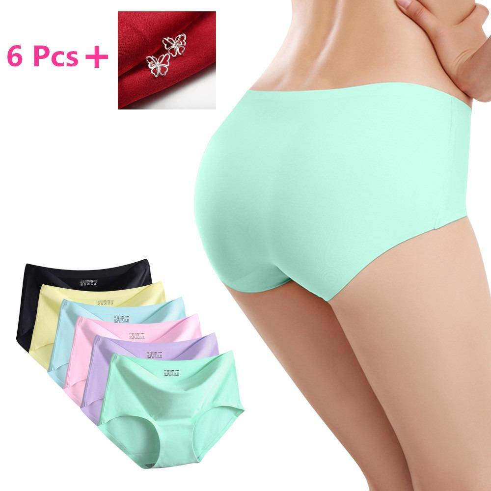 6 Pcs Musim Semi dan Musim Panas Seamless Satu Potong Setelan Es Sutra Wanita Pakaian Dalam M-XL Ukuran Pinggang Celana Panties warna-warni-Internasional