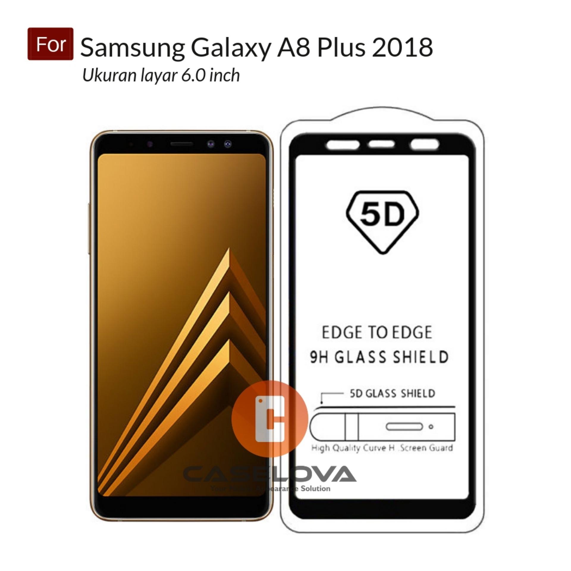 Caselova Premium Full Cover Tempered Glass 5D Round Curved Edge For Samsung Galaxy A8 Plus 2018 ( 6.0 inch ) - Black