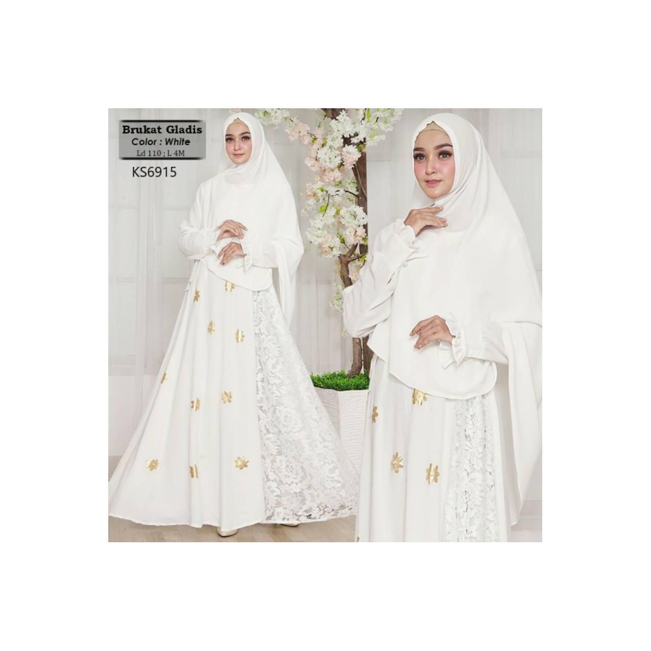 Busana muslimah/ jubah/ gamis/ Baju Muslim terbaik brukat gladis putih