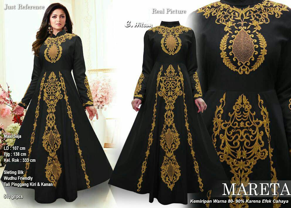 BAJU MUSLIM GAMIS PESTA MARETA MEWAH HITAM