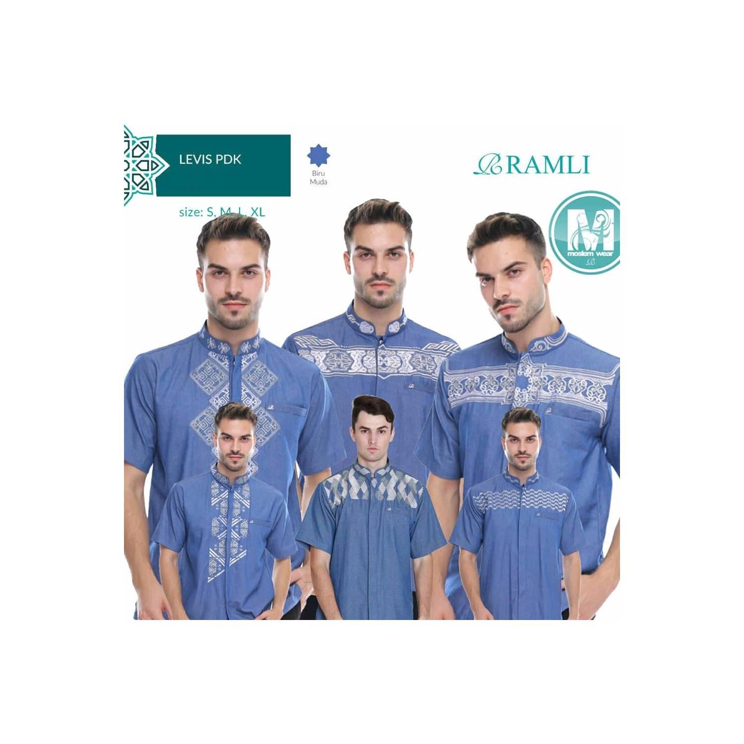 New Baju Koko pria Ramli Levis Pendek Biru Muda Palinggaya