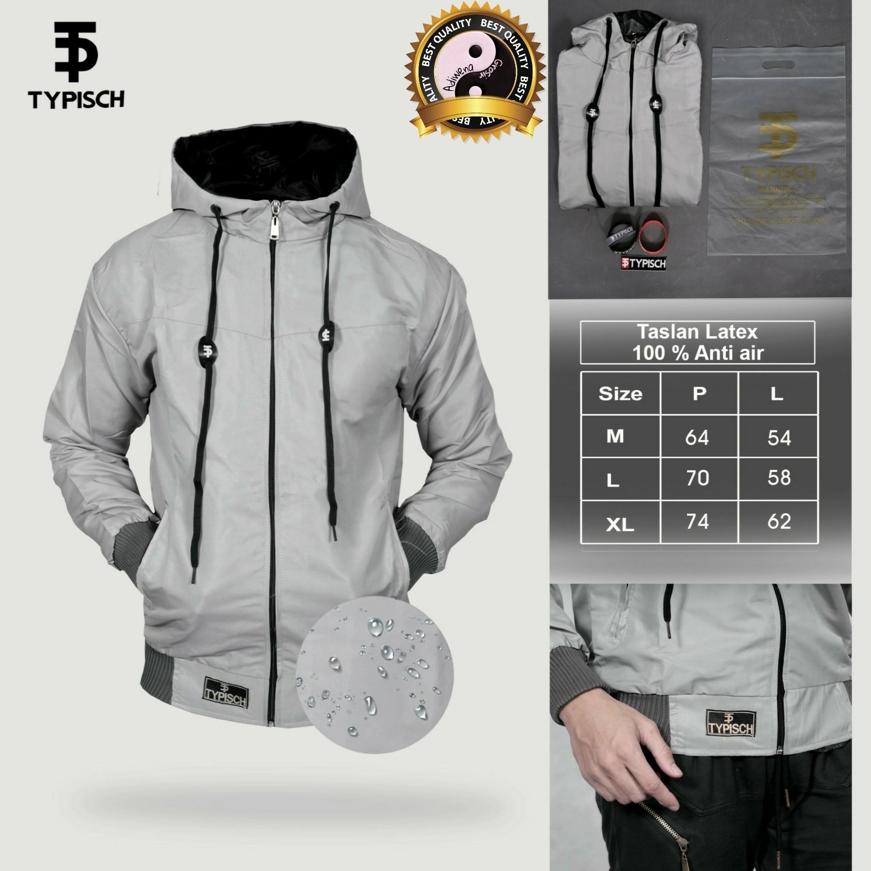 Jaket Pria Hoodie Zipper Taslan Latex Anti Air / Waterproof Original Typisch Abu abu - Grey