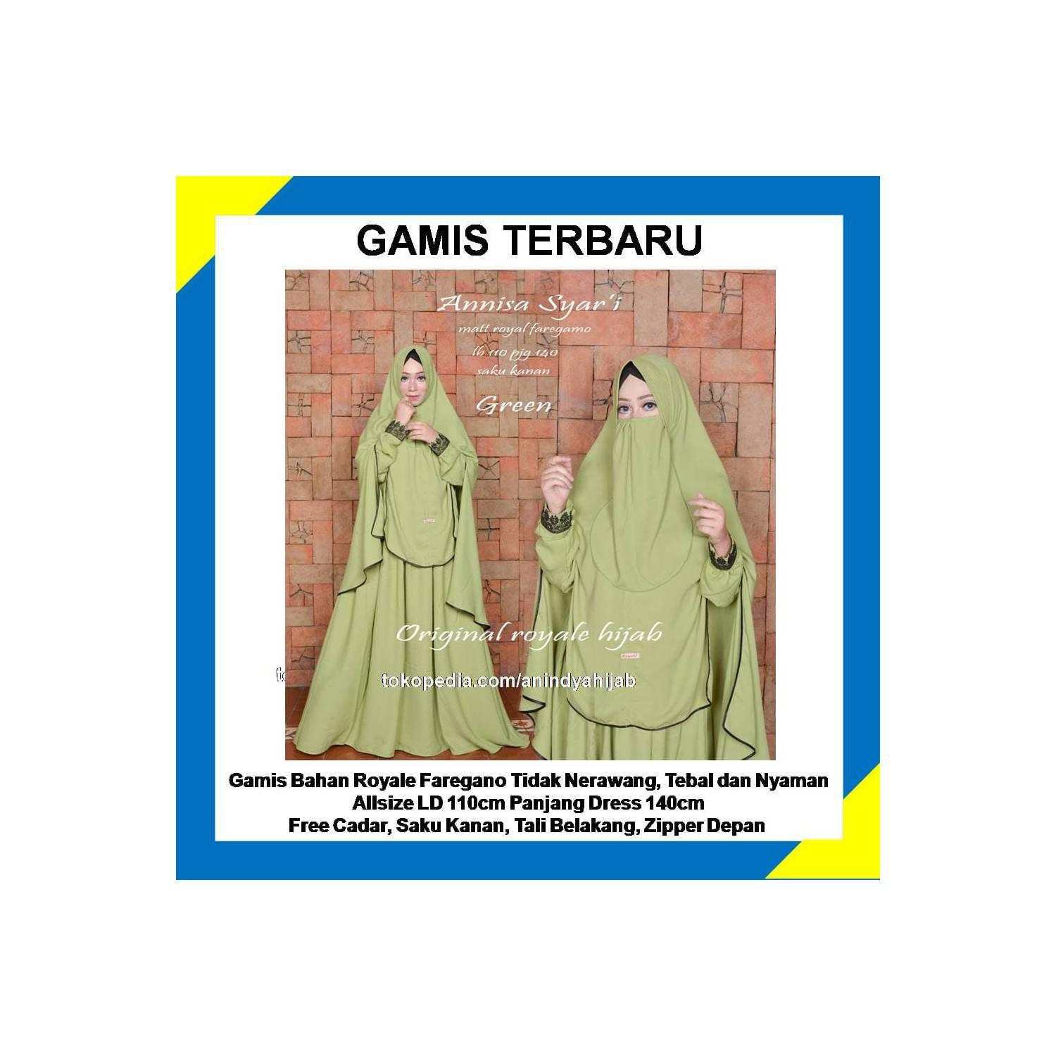 Gamis Terbaru Koleksi Royale Hijab || Annisa Syari Warna Hijau - Hijau muda, XL