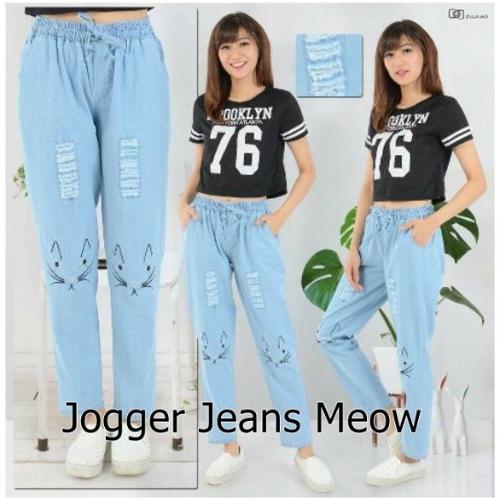 CELANA JOGER JEANS MEOW LASER