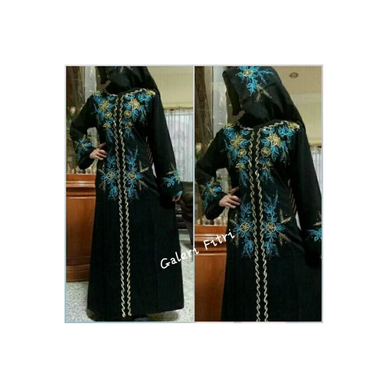 Gamis jumbo arab warna hitam bordir biru cantik