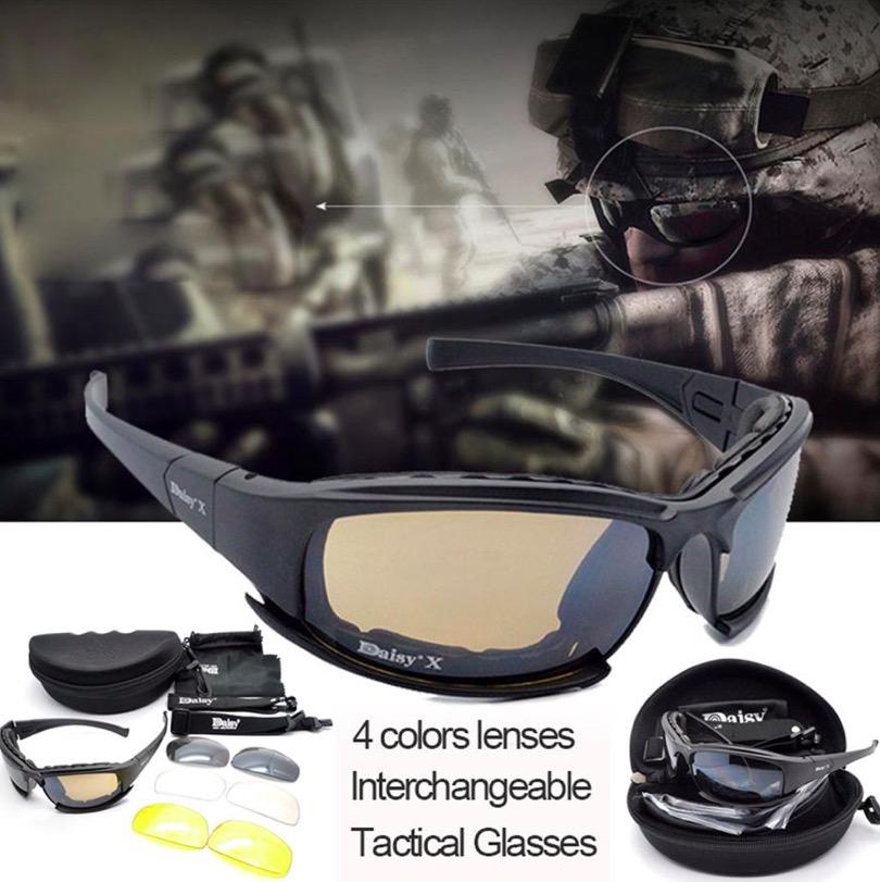 Daisy X7 Anti Peluru Kacamata Tentara Pria Berburu Menembak Airsoft Taktis Kacamata Gafas Warna Hitam 4lenses