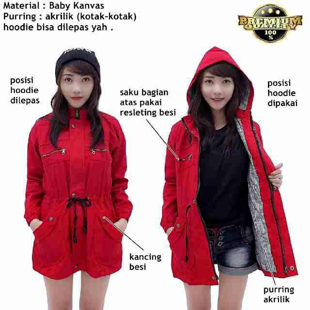 Jaket Parka Wanita Canvas Jumbo Merah Cabe
