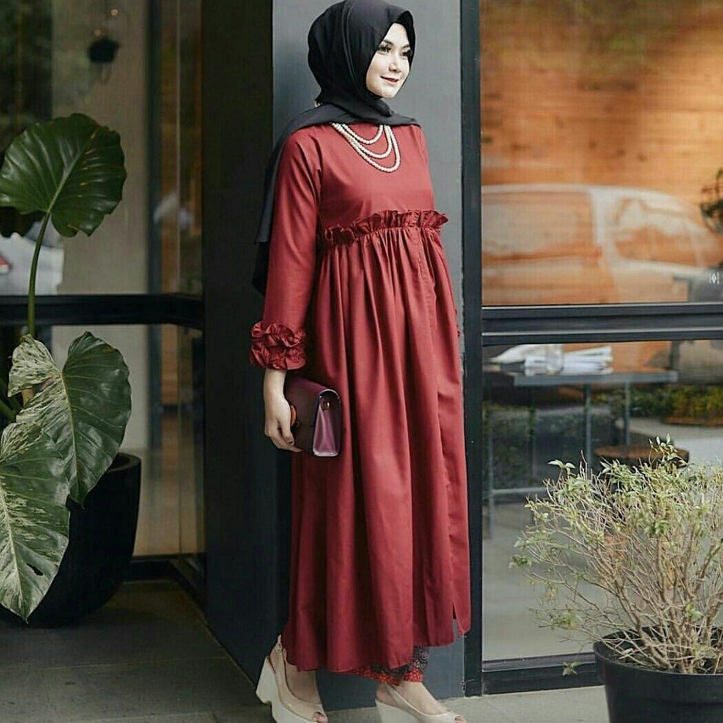 trendshopee dress Hijabers Paulin Belah Depan