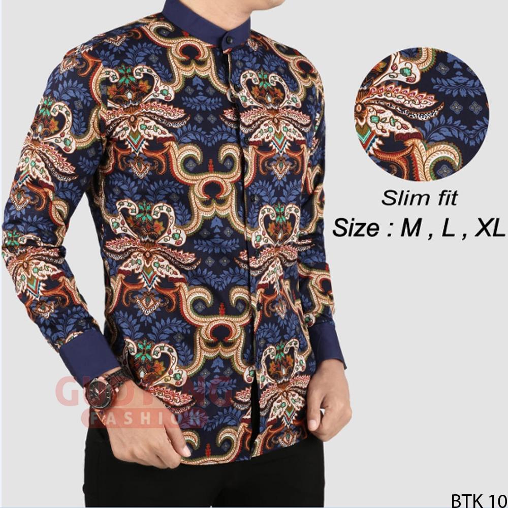 Gudang Fashion - Baju Batik Kerah Koko Shanghai Kemeja Slimfit Lengan Panjang