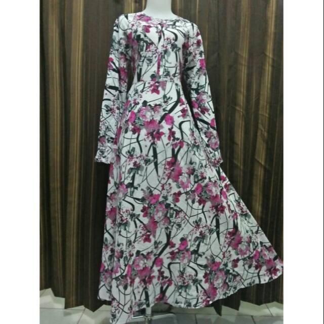 Restock! Jumbo ada lagi! Gamis katun jepang lokal motif akar bunga pink (XXL)