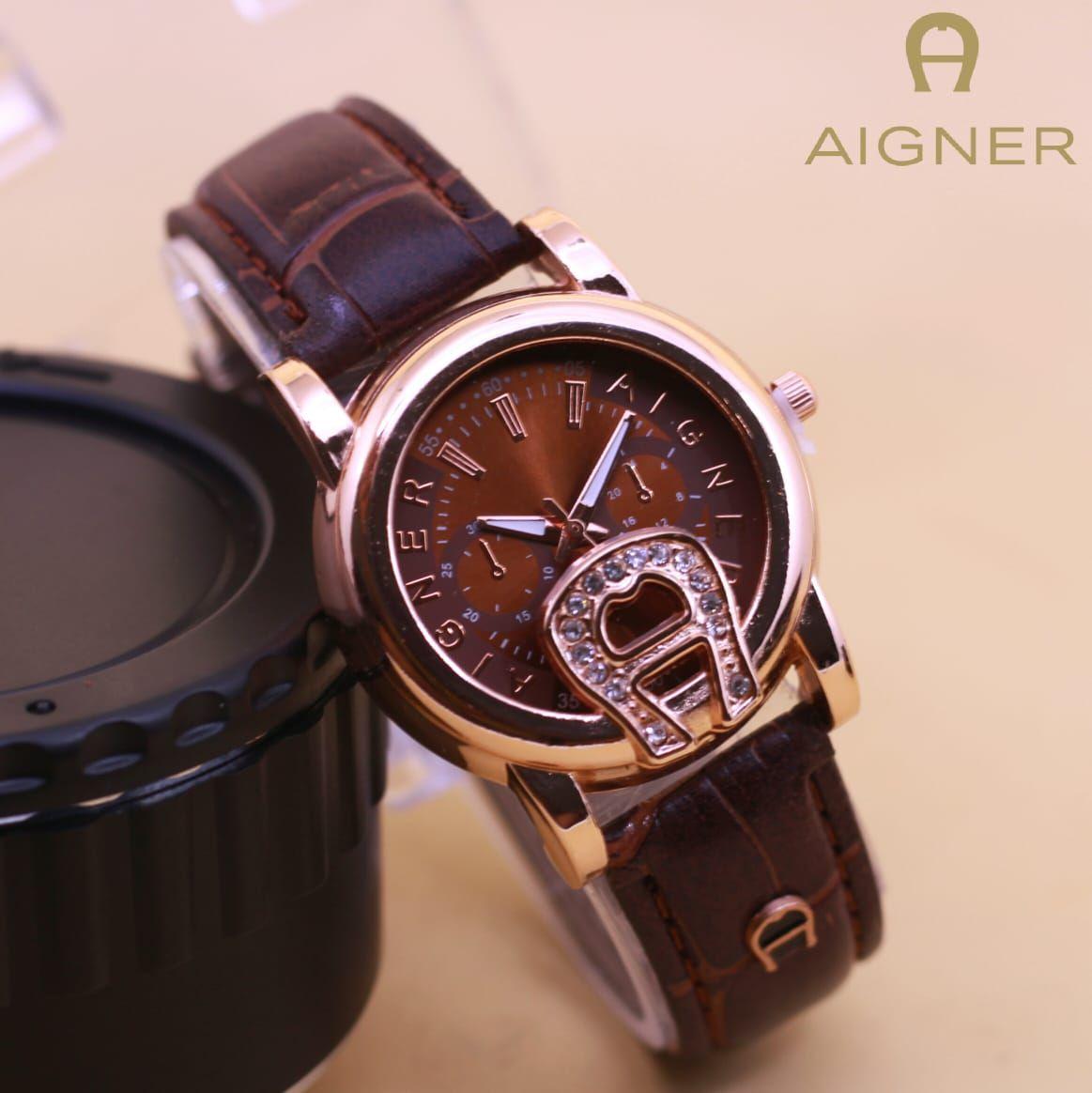 Jam tangan fashion wanita aigner tali kulit, crono of