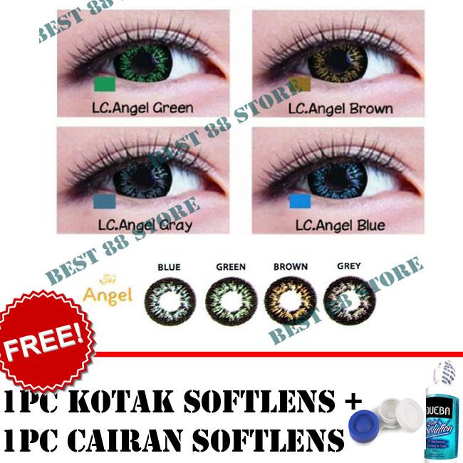 BEST SELLER Kontak Lens Softlens Living Color Angel : Biru, Coklat, Abu-abu, Hijau Kualitas Bagus + FREE Lenscase + Cairan Softlens Dueba