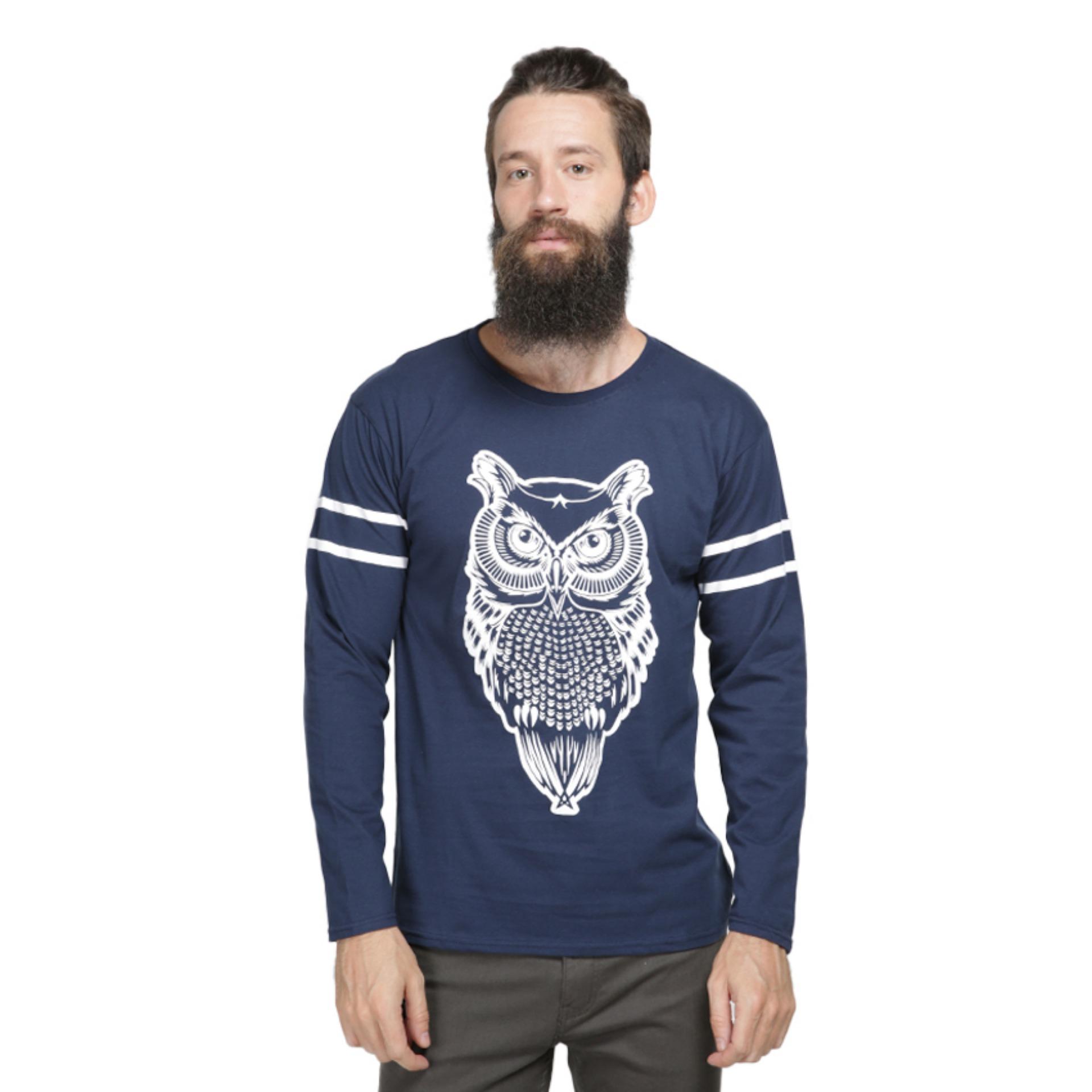 Vanwin - Kaos Distro Premium Pria Lengan Panjang Owl - Biru Navy