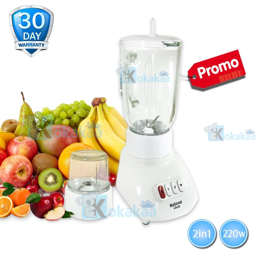 National Blender Glass Jar BL-T9GN Viva Bahan Kaca 2 in1 Low Watt with Grinder Promo Murah - Putih