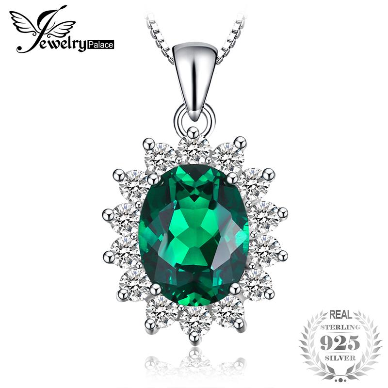 Jewelrypalace Princess Diana William Kate Middleton's 2.5ct Created Russian Nano Emerald 925 Sterling Silver Pendant Necklace 18 Inches