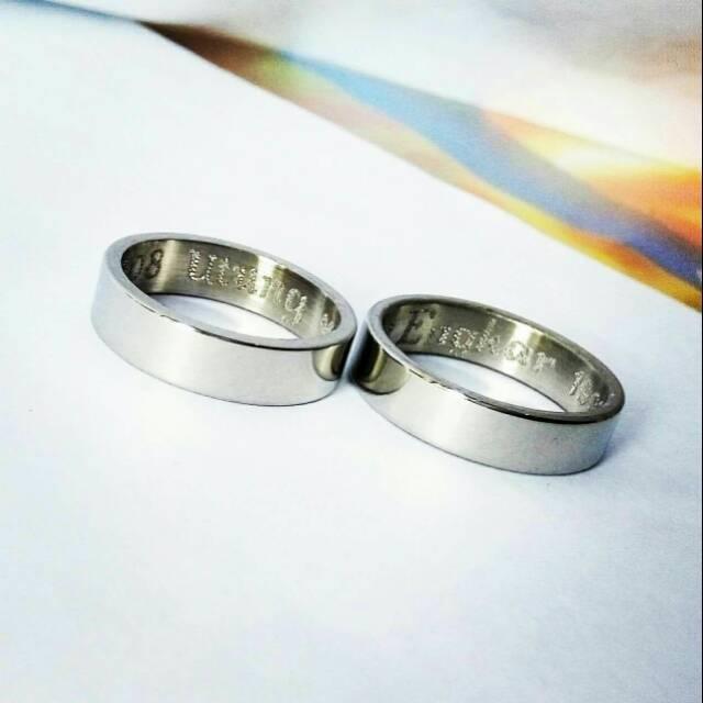 Cincin Nama Couple Ukir Nama Dalam/Luar Bahan Monel Anti Karat Anti Hitam Murah Tangan Pertama