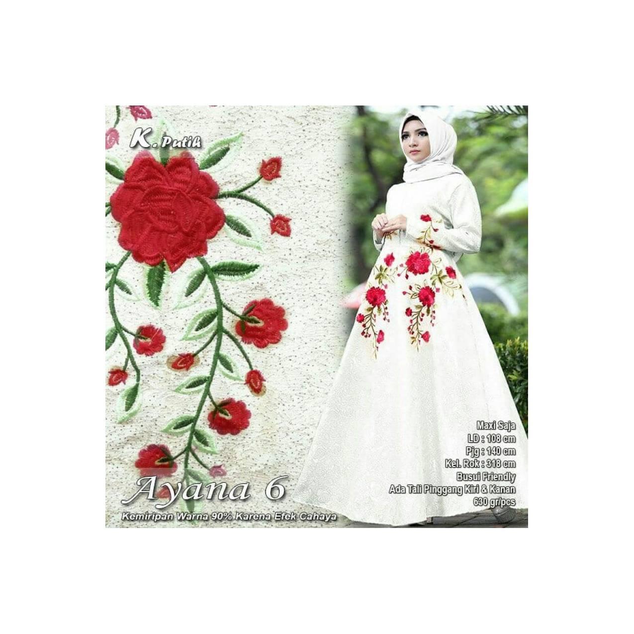 BAJU GAMIS PESTA PERNIKAHAN WISUDA AINA FLOWER BROKAT WARNA PUTIH